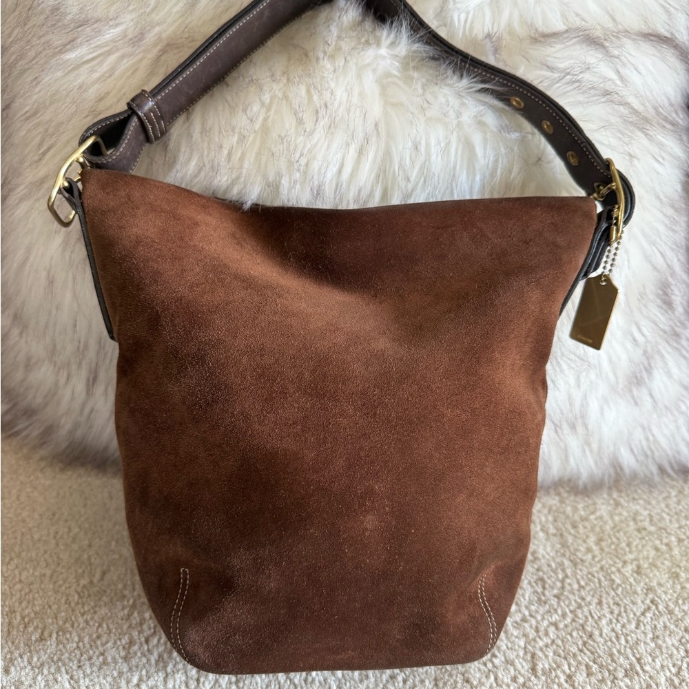 Coach VINTAGE Brown Suede duffel Hobo Bag